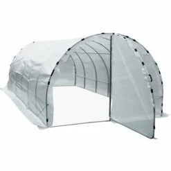 Outsunny Serre De Jardin Tunnel Surface Sol 18 M² 6L X 3l X 2H M Châssis Tubulaire Renforcé 25 Mm Double Porte Avec Poignées Blanc - Blanc
