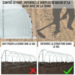 Outsunny Serre De Jardin Tunnel Surface Sol 18 M² 6L X 3l X 2H M Châssis Tubulaire Renforcé 25 Mm Double Porte Avec Poignées Blanc - Blanc -France Serre de jardin Soldes 2022 3023957 4