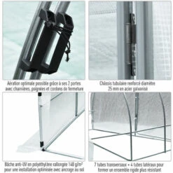 Outsunny Serre De Jardin Tunnel Surface Sol 18 M² 6L X 3l X 2H M Châssis Tubulaire Renforcé 25 Mm Double Porte Avec Poignées Blanc - Blanc -France Serre de jardin Soldes 2022 3023957 5