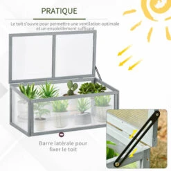Outsunny Mini Serre De Jardin Serre à Tomates Dim. 90L X 46l X 40H Cm Toit Ouvrable Panneaux De Polycarbonate Bois Sapin Pré-huilé Gris -France Serre de jardin Soldes 2022 30950951 4