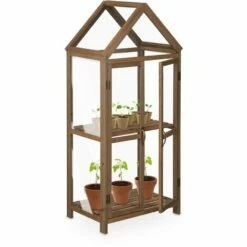 Relaxdays Serre Bois Balcon, Bois & Plastique, HLP 146x66x47,5 Cm, Double Porte, Culture De Plantes Et Semis, Marron