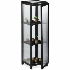 Relaxdays Serre Bois Balcon, Bois & Plastique, HLP: 120x36x36 Cm, Porte & Toit Ouvrable, Culture Plantes, Semis, Noir