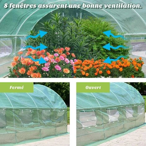 GOPLUS Serre De Jardin Tunnel 18 M2 Armature En Acier Robuste Et Tissu En PE Transparent Imperméable Avec 8 Fenêtres Porte à Glissière Pour Toutes Saisons(600 X 300 X 200 CM, Vert) 4 GOPLUS Serre De Jardin Tunnel 18 M2 Armature En Acier Robuste Et Tissu En PE Transparent Imperméable Avec 8 Fenêtres Porte à Glissière Pour Toutes Saisons(600 X 300 X 200 CM, Vert) – Image 2