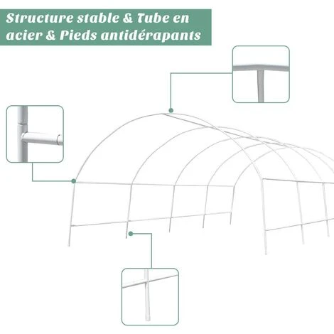 GOPLUS Serre De Jardin Tunnel 18 M2 Armature En Acier Robuste Et Tissu En PE Transparent Imperméable Avec 8 Fenêtres Porte à Glissière Pour Toutes Saisons(600 X 300 X 200 CM, Vert) 7 GOPLUS Serre De Jardin Tunnel 18 M2 Armature En Acier Robuste Et Tissu En PE Transparent Imperméable Avec 8 Fenêtres Porte à Glissière Pour Toutes Saisons(600 X 300 X 200 CM, Vert) – Image 5