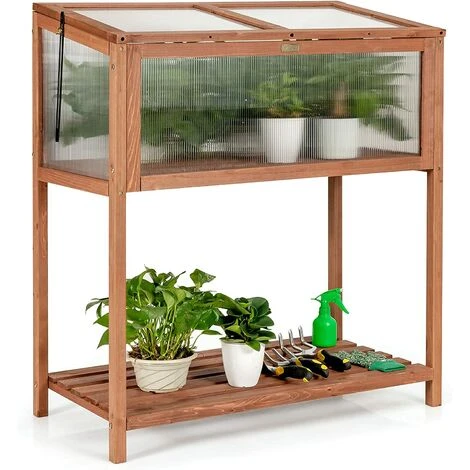 GOPLUS Mini Serre En Bois Et Plastique Transparent, Carré Potager Jardinière Rectangulaire Sur Pied, Avec Espace De Rangement Pour Outils, Convient Au Jardin Balcon Terrasse, 90X50X105cm, Brun 5 GOPLUS Mini Serre En Bois Et Plastique Transparent, Carré Potager Jardinière Rectangulaire Sur Pied, Avec Espace De Rangement Pour Outils, Convient Au Jardin Balcon Terrasse, 90X50X105cm, Brun – Image 3