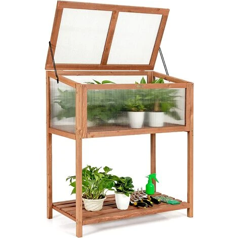 GOPLUS Mini Serre En Bois Et Plastique Transparent, Carré Potager Jardinière Rectangulaire Sur Pied, Avec Espace De Rangement Pour Outils, Convient Au Jardin Balcon Terrasse, 90X50X105cm, Brun 6 GOPLUS Mini Serre En Bois Et Plastique Transparent, Carré Potager Jardinière Rectangulaire Sur Pied, Avec Espace De Rangement Pour Outils, Convient Au Jardin Balcon Terrasse, 90X50X105cm, Brun – Image 4