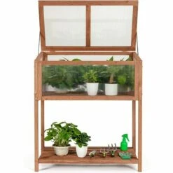 GOPLUS Mini Serre En Bois Et Plastique Transparent, Carré Potager Jardinière Rectangulaire Sur Pied, Avec Espace De Rangement Pour Outils, Convient Au Jardin Balcon Terrasse, 90X50X105cm, Brun 11 GOPLUS Mini Serre En Bois Et Plastique Transparent, Carré Potager Jardinière Rectangulaire Sur Pied, Avec Espace De Rangement Pour Outils, Convient Au Jardin Balcon Terrasse, 90X50X105cm, Brun -France Serre de jardin Soldes 2022 34761445 5