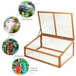 GOPLUS Serre En Bois Avec Vitrages Transparents Amovible En Polycarbonate, Avec Ouverture Inclinée, Serre Pour Plantes Et Légumes Pour Balcon Terrasse Jardin (100 X 65 X 40 Cm) -France Serre de jardin Soldes 2022 34761650 3