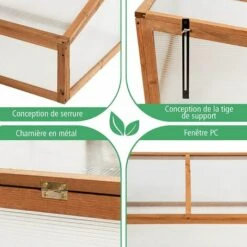 GOPLUS Serre En Bois Avec Vitrages Transparents Amovible En Polycarbonate, Avec Ouverture Inclinée, Serre Pour Plantes Et Légumes Pour Balcon Terrasse Jardin (100 X 65 X 40 Cm) -France Serre de jardin Soldes 2022 34761650 4
