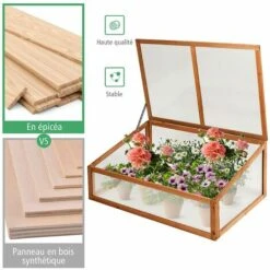 GOPLUS Serre En Bois Avec Vitrages Transparents Amovible En Polycarbonate, Avec Ouverture Inclinée, Serre Pour Plantes Et Légumes Pour Balcon Terrasse Jardin (100 X 65 X 40 Cm) -France Serre de jardin Soldes 2022 34761650 5