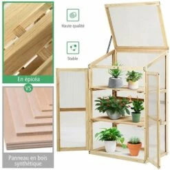 GOPLUS Serre En Bois Avec Vitrages Transparents Amovible En Polycarbonate, Avec Ouverture Inclinée, Serre Pour Plantes Et Légumes Pour Balcon Terrasse Jardin (60 X 45 X 100 Cm) -France Serre de jardin Soldes 2022 34761679 5