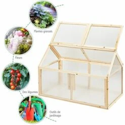 GOPLUS Serre En Bois Avec Vitrages Transparents Amovible En Polycarbonate, Avec Ouverture Inclinée, Serre Pour Plantes Et Légumes Pour Balcon Terrasse Jardin (100 X 53 X 71 Cm) -France Serre de jardin Soldes 2022 34761981 3