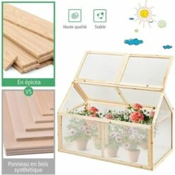 GOPLUS Serre En Bois Avec Vitrages Transparents Amovible En Polycarbonate, Avec Ouverture Inclinée, Serre Pour Plantes Et Légumes Pour Balcon Terrasse Jardin (100 X 53 X 71 Cm) -France Serre de jardin Soldes 2022 34761981 5