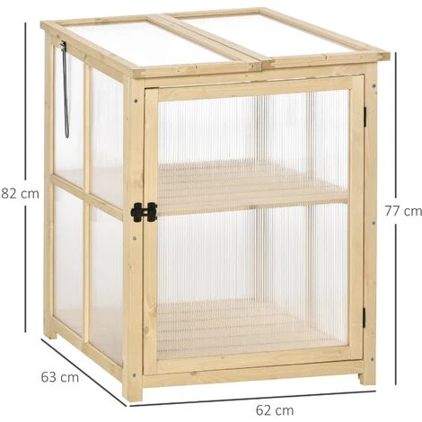 Outsunny Mini Serre De Jardin 2 Niveaux Dim. 62L X 63l X 82H Cm Porte Et Panneau Toit Ouvrant Bois Sapin Traité Polycarbonate 5 Outsunny Mini Serre De Jardin 2 Niveaux Dim. 62L X 63l X 82H Cm Porte Et Panneau Toit Ouvrant Bois Sapin Traité Polycarbonate – Image 3
