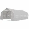 Outsunny Serre Tunnel De Jardin Dim. 6L X 3l X 2H M Porte + 8 Fenêtres Enroulables Acier Galvanisé Bâche PE Haute Densité Blanc - Blanc
