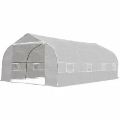 Outsunny Serre Tunnel De Jardin Dim. 6L X 3l X 2H M Porte + 8 Fenêtres Enroulables Acier Galvanisé Bâche PE Haute Densité Blanc - Blanc