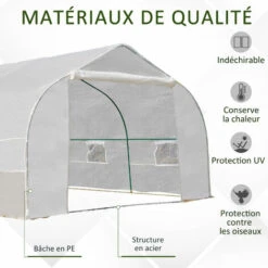 Outsunny Serre Tunnel De Jardin Dim. 6L X 3l X 2H M Porte + 8 Fenêtres Enroulables Acier Galvanisé Bâche PE Haute Densité Blanc - Blanc -France Serre de jardin Soldes 2022 35601242 4
