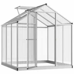 Outsunny Serre De Jardin Aluminium Polycarbonate 3,3 M² Dim. 1,83L X 1,82l X 1,95H M Fondation Lucarne Porte Loquet - Transparent