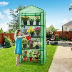 UNHO Serre Jardin Dormant Avec 4 Etageres Pour Plante Fleur - 68.5 X 48.5 X 158cm Vert -France Serre de jardin Soldes 2022 39660488 4