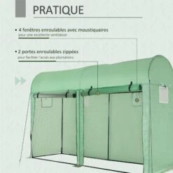 Outsunny Serre De Jardin Serre à Tomates Dim. 3L X 1l X 2H M 2 Portes Zippées Déroulantes 4 Fenêtres Enroulables Acier PE Haute Densité 140 G/m² Anti-UV Vert -France Serre de jardin Soldes 2022 45628520 5