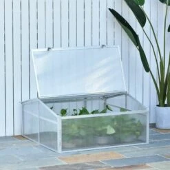 Outsunny Mini Serre De Jardin Serre à Tomates Dim. 100L X 100l X 48H Cm 2 Pannneaux Toits Ouvrables Réglables Alu. Polycarbonate -France Serre de jardin Soldes 2022 47140857 2