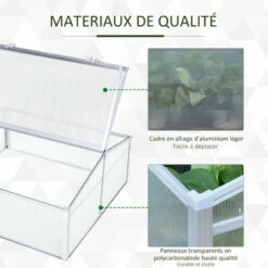 Outsunny Mini Serre De Jardin Serre à Tomates Dim. 100L X 100l X 48H Cm 2 Pannneaux Toits Ouvrables Réglables Alu. Polycarbonate -France Serre de jardin Soldes 2022 47140857 4