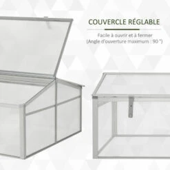 Outsunny Mini Serre De Jardin Serre à Tomates Dim. 100L X 100l X 48H Cm 2 Pannneaux Toits Ouvrables Réglables Alu. Polycarbonate -France Serre de jardin Soldes 2022 47140857 5