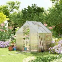 Outsunny Serre De Jardin Aluminium Polycarbonate 3,6 M² Dim. 1,87L X 1,93l X 2,05H M Fondation Lucarne Réglable Porte Coulissante - Transparent -France Serre de jardin Soldes 2022 47140870 2
