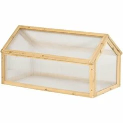 Outsunny Mini Serre De Jardin Serre à Tomates Dim. 90L X 52l X 49,5H Cm Toit Ouvrable Panneaux De Polycarbonate Bois Sapin Pré-huilé - Beige