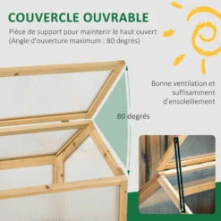 Outsunny Mini Serre De Jardin Serre à Tomates Dim. 90L X 52l X 49,5H Cm Toit Ouvrable Panneaux De Polycarbonate Bois Sapin Pré-huilé - Beige -France Serre de jardin Soldes 2022 48873258 4