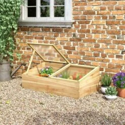 Outsunny Mini Serre De Jardin Serre Pour Semis Dim. 100L X 50l X 36H Cm Toit 2 Pans Ouvrables Séparement Panneaux De Polycarbonate Bois Sapin Pré-huilé -France Serre de jardin Soldes 2022 49279752 2
