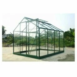 LA MAISON DU JARDIN Serre En Verre Trempé 4 Mm Modèle 86 + Base - 4,7 M² - Alu Peint Vert