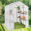IDMARKET Serre De Jardin Blanche Toutes Saisons 8 étagères 2 Fenêtres Avec Moustiquaire Et Porte Zippée -France Serre de jardin Soldes 2022 49793142 1