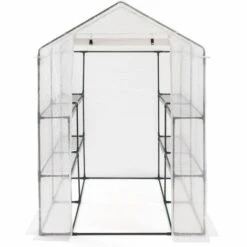 IDMARKET Serre De Jardin Blanche Toutes Saisons 8 étagères 2 Fenêtres Avec Moustiquaire Et Porte Zippée -France Serre de jardin Soldes 2022 49793142 3