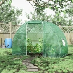 Outsunny Serre De Jardin Tunnel Surface Sol 4,5 M² Dim. 3L X 1,5l X 2H M Châssis Tubulaire Renforcé Porte Zippée 2 Fenêtres Enroulables Vert - Vert -France Serre de jardin Soldes 2022 49904414 4