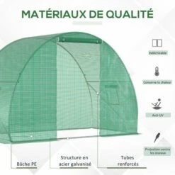 Outsunny Serre De Jardin Tunnel Surface Sol 4,5 M² Dim. 3L X 1,5l X 2H M Châssis Tubulaire Renforcé Porte Zippée 2 Fenêtres Enroulables Vert - Vert -France Serre de jardin Soldes 2022 49904414 5