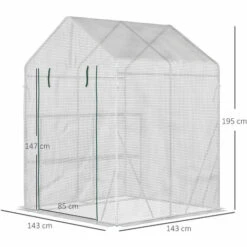 Outsunny Serre De Jardin 2 Tablettes Dim. 1,43L X 1,43l X 1,95H M Porte Déroulante Acier PE Haute Densité 140 G/m² Transparent Blanc -France Serre de jardin Soldes 2022 49904422 3