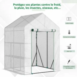 Outsunny Serre De Jardin 2 Tablettes Dim. 1,43L X 1,43l X 1,95H M Porte Déroulante Acier PE Haute Densité 140 G/m² Transparent Blanc -France Serre de jardin Soldes 2022 49904422 5