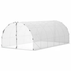 Outsunny Serre De Jardin Tunnel Surface Sol 16 M² Châssis Tubulaire Renforcé 24 Mm Double Porte Avec Poignées Blanc - Blanc -France Serre de jardin Soldes 2022 50909082 4