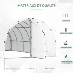 Outsunny Serre De Jardin Tunnel Surface Sol 16 M² Châssis Tubulaire Renforcé 24 Mm Double Porte Avec Poignées Blanc - Blanc -France Serre de jardin Soldes 2022 50909082 5