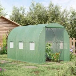 Outsunny Serre De Jardin Tunnel Surface Sol 5,47 M² 2,85L X 1,92l X 1,94H M Châssis Tubulaire Renforcé Porte Zippée 6 Fenêtres Enroulables Vert - Vert -France Serre de jardin Soldes 2022 50909085 2