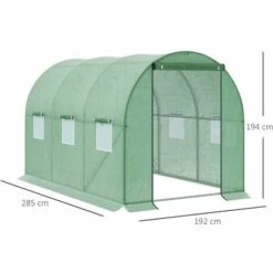 Outsunny Serre De Jardin Tunnel Surface Sol 5,47 M² 2,85L X 1,92l X 1,94H M Châssis Tubulaire Renforcé Porte Zippée 6 Fenêtres Enroulables Vert - Vert -France Serre de jardin Soldes 2022 50909085 3