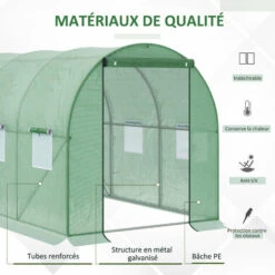 Outsunny Serre De Jardin Tunnel Surface Sol 5,47 M² 2,85L X 1,92l X 1,94H M Châssis Tubulaire Renforcé Porte Zippée 6 Fenêtres Enroulables Vert - Vert -France Serre de jardin Soldes 2022 50909085 4