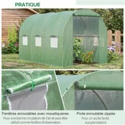 Outsunny Serre De Jardin Tunnel Surface Sol 5,47 M² 2,85L X 1,92l X 1,94H M Châssis Tubulaire Renforcé Porte Zippée 6 Fenêtres Enroulables Vert - Vert -France Serre de jardin Soldes 2022 50909085 5