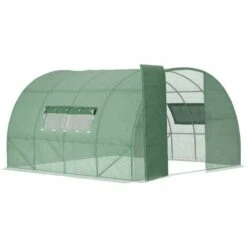 Outsunny Serre De Jardin Tunnel 11 M² Acier Galvanisé Renforcé Diamètre 2,4 Cm + PE Haute Densité Fenêtres Porte Vert - Vert
