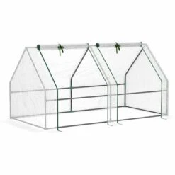 Outsunny Mini Serre De Jardin Serre à Tomates 180L X 90l X 90H Cm Acier PE Haute Densité 140 G/m² Anti-UV 2 Fenêtres Avec Zip Enroulables Blanc