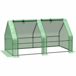 Outsunny Mini Serre De Jardin Serre à Tomates Dim. 180L X 90l X 90H Cm Acier PE Haute Densité 140 G/m² Anti-UV 2 Fenêtres Zippées Enroulables Vert - Vert
