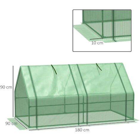 Outsunny Mini Serre De Jardin Serre à Tomates Dim. 180L X 90l X 90H Cm Acier PE Haute Densité 140 G/m² Anti-UV 2 Fenêtres Zippées Enroulables Vert - Vert 5 Outsunny Mini Serre De Jardin Serre à Tomates Dim. 180L X 90l X 90H Cm Acier PE Haute Densité 140 G/m² Anti-UV 2 Fenêtres Zippées Enroulables Vert - Vert – Image 3