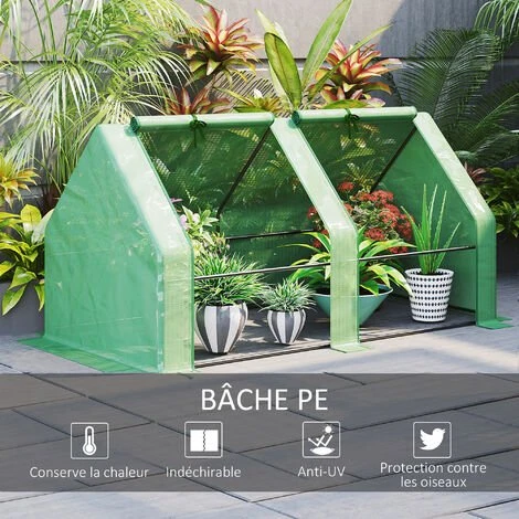 Outsunny Mini Serre De Jardin Serre à Tomates Dim. 180L X 90l X 90H Cm Acier PE Haute Densité 140 G/m² Anti-UV 2 Fenêtres Zippées Enroulables Vert - Vert 7 Outsunny Mini Serre De Jardin Serre à Tomates Dim. 180L X 90l X 90H Cm Acier PE Haute Densité 140 G/m² Anti-UV 2 Fenêtres Zippées Enroulables Vert - Vert – Image 5