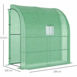 Outsunny Serre De Jardin Adossée Serre Adossée Dim. 2L X 1l X 2,13H M 4 étagères 2 Portes Zippées 1 Fenêtre Acier PE Haute Densité Vert - Vert -France Serre de jardin Soldes 2022 50909091 3
